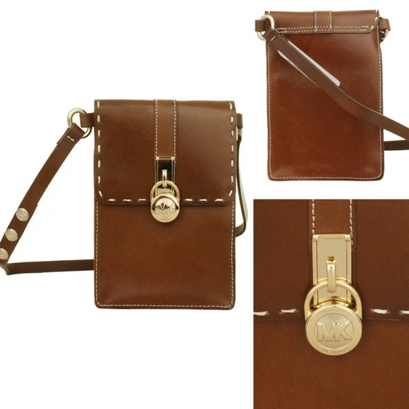 Michael Kors Hamilton Lock Leather Belt Bag in Brown/Gold - Picture 1 of 5